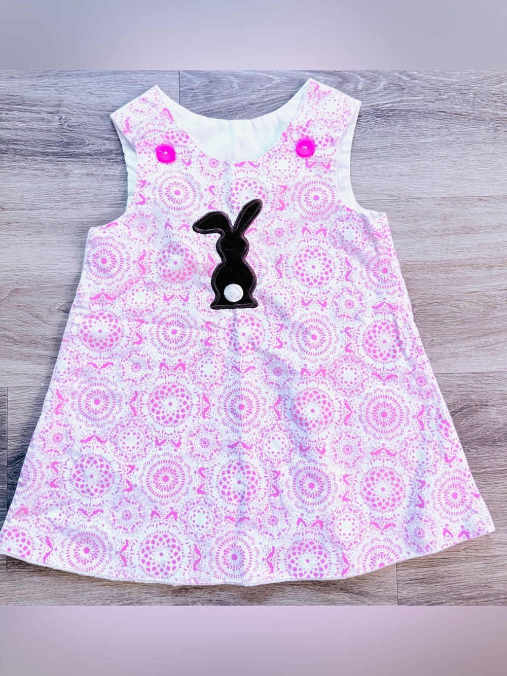 Lolly Wolly Doodle Easter Bunny Dress Pink Medallion Jumper PomTail Girls 3T